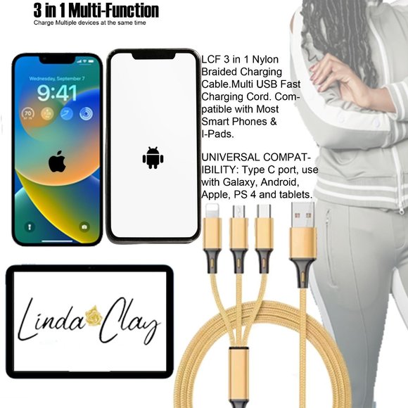 Golden Universal 3 in 1 Fast Charging Smartphone Cord Adapter - Picture 3 of 8